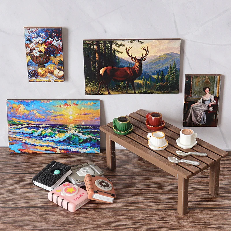 1set Dollhouse Palette Drawing Board Coffee Cup Spoon Mini Model Handmade DIY Scene Doll Accessories Desktop Decor Decorations