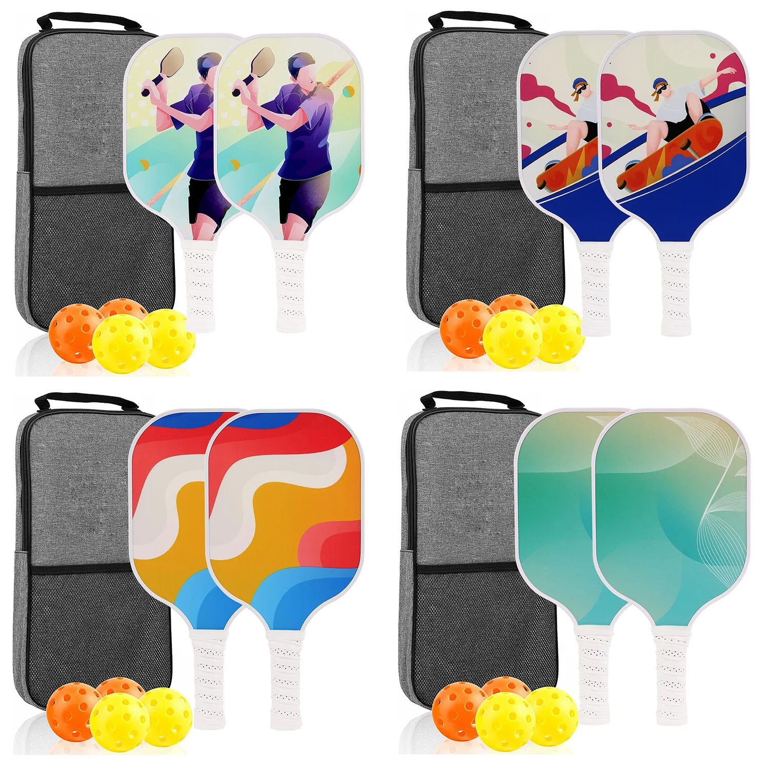 Fiberglass Pickleball Paddle Combo Set,Lightweight PP Honeycomb Inner Core Sport Racket Kit for Outdoor Training and Competition