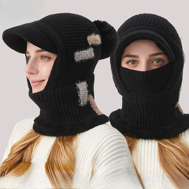 European and American Fashion New Knitted Hat Women's Winter New Thickened Face Cover Hat Scarf Versatile One-piece Warm Hat