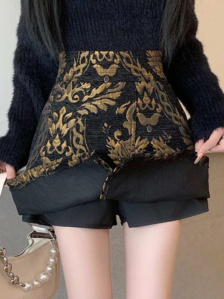 SMTHMA New Autumn New Palace Style French Vintage Jacquard Skirt Women\'s  High Waist Elegant A- Line Skirt Female Clothing