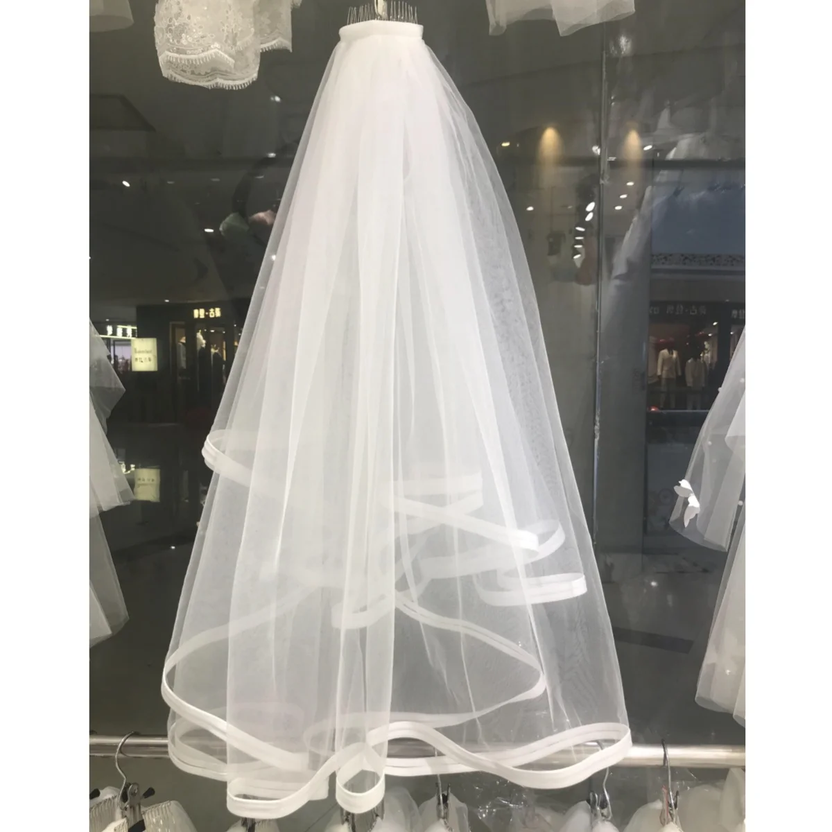 Kisswhite New 2 layer satin bridal veils 60cm 80cm cover face bride veils