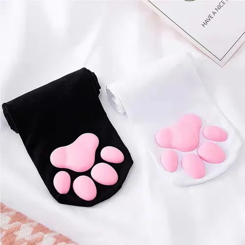 Imagen 2 del producto Calcetines por encima de la rodilla para mujer, medias altas hasta el muslo, almohadilla de pata de gato con garra de gatito, calcetín largo rosa 3D para Cosplay Harajuku Y2k