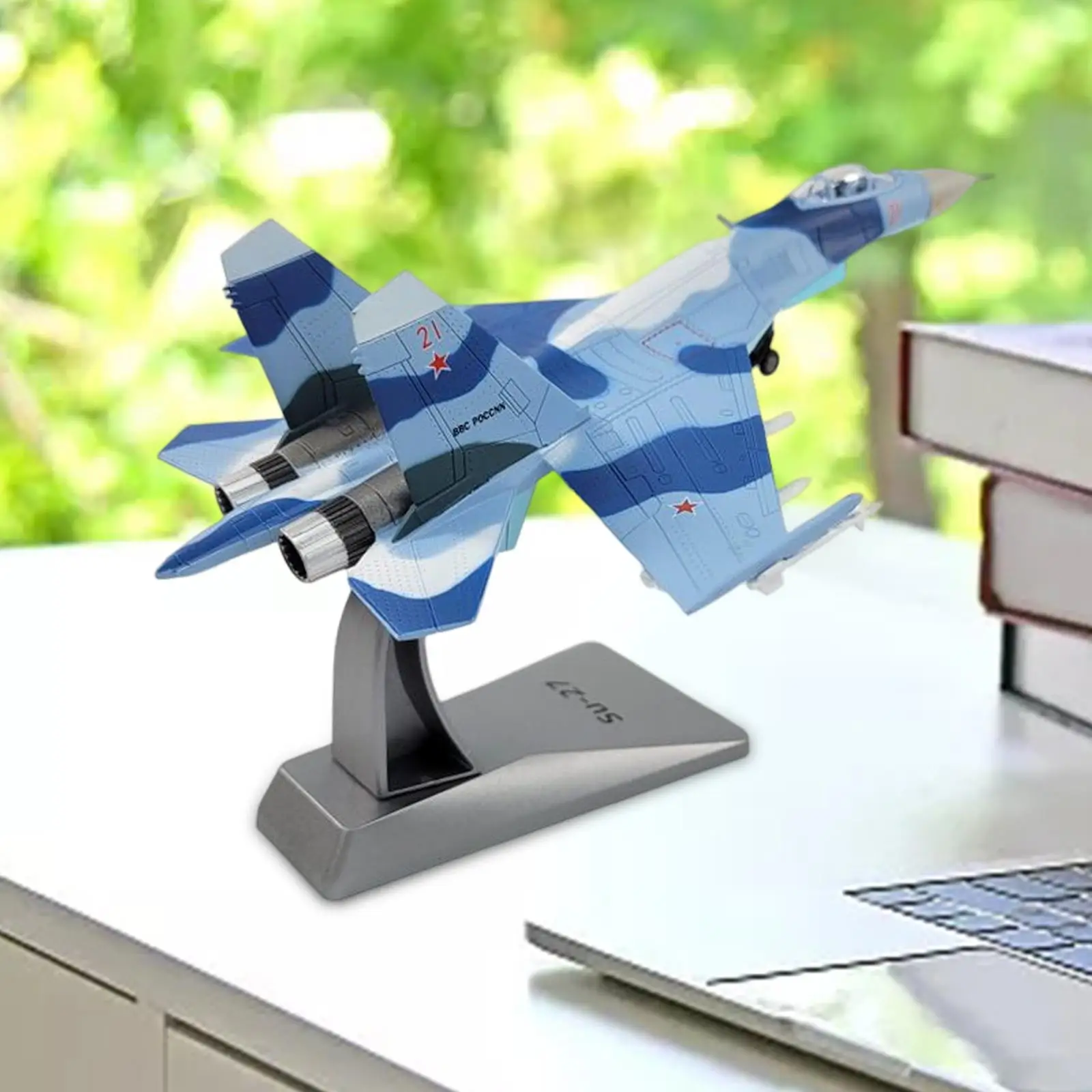 Aircraft Plane Model SU-27 Fighter with Stand for Countertop Room Table Home Decor