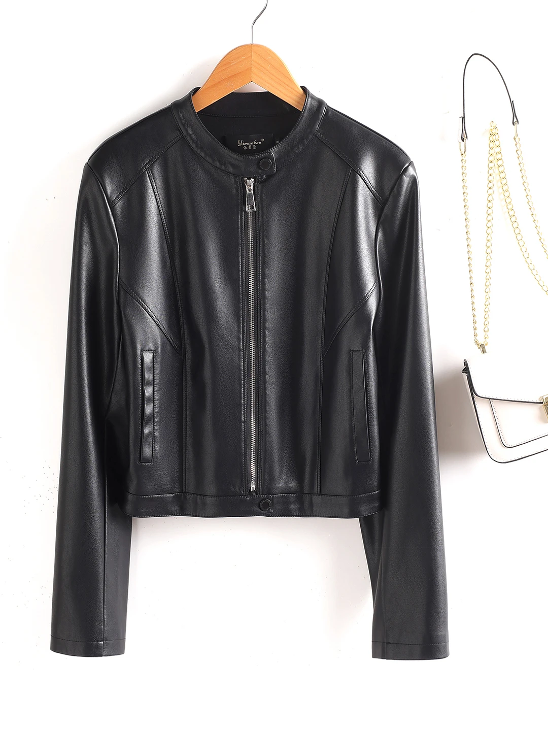 

Женская куртка из натуральной кожи Ning, свободного кроя, с эффектом похудения, из овчины, с воротником-стойкой, новая модель, весна-осень, модная