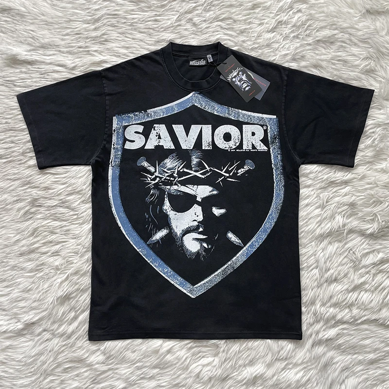 Hellstar Studios Vintage Print Style Short Sleeve T-Shirt round Neck Youth Fashion Daily Wear for Young Men in Spring 2025
