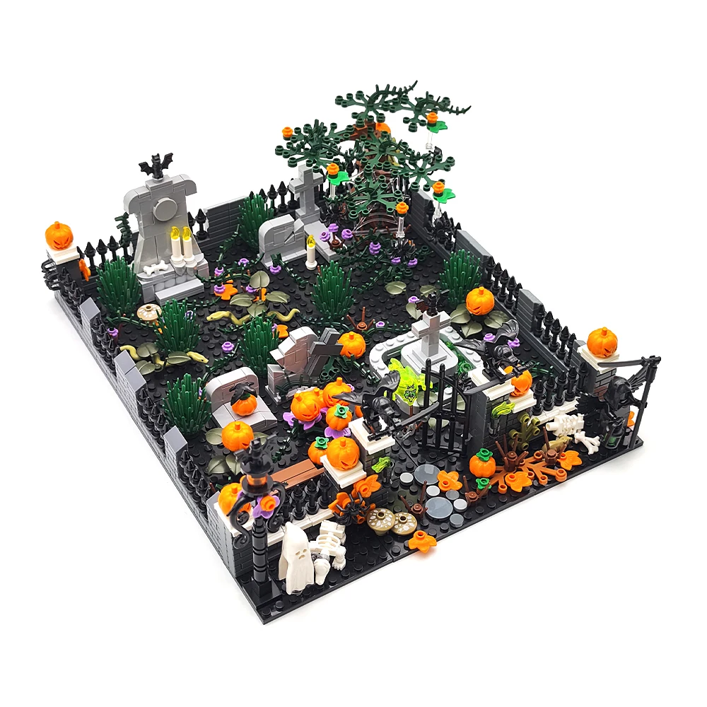 MOC-Juego de bloques de construcción de casa encantada de Halloween, ensamblaje de bricolaje, Escena de terror, combinación de construcción, regalo de decoración de fiesta