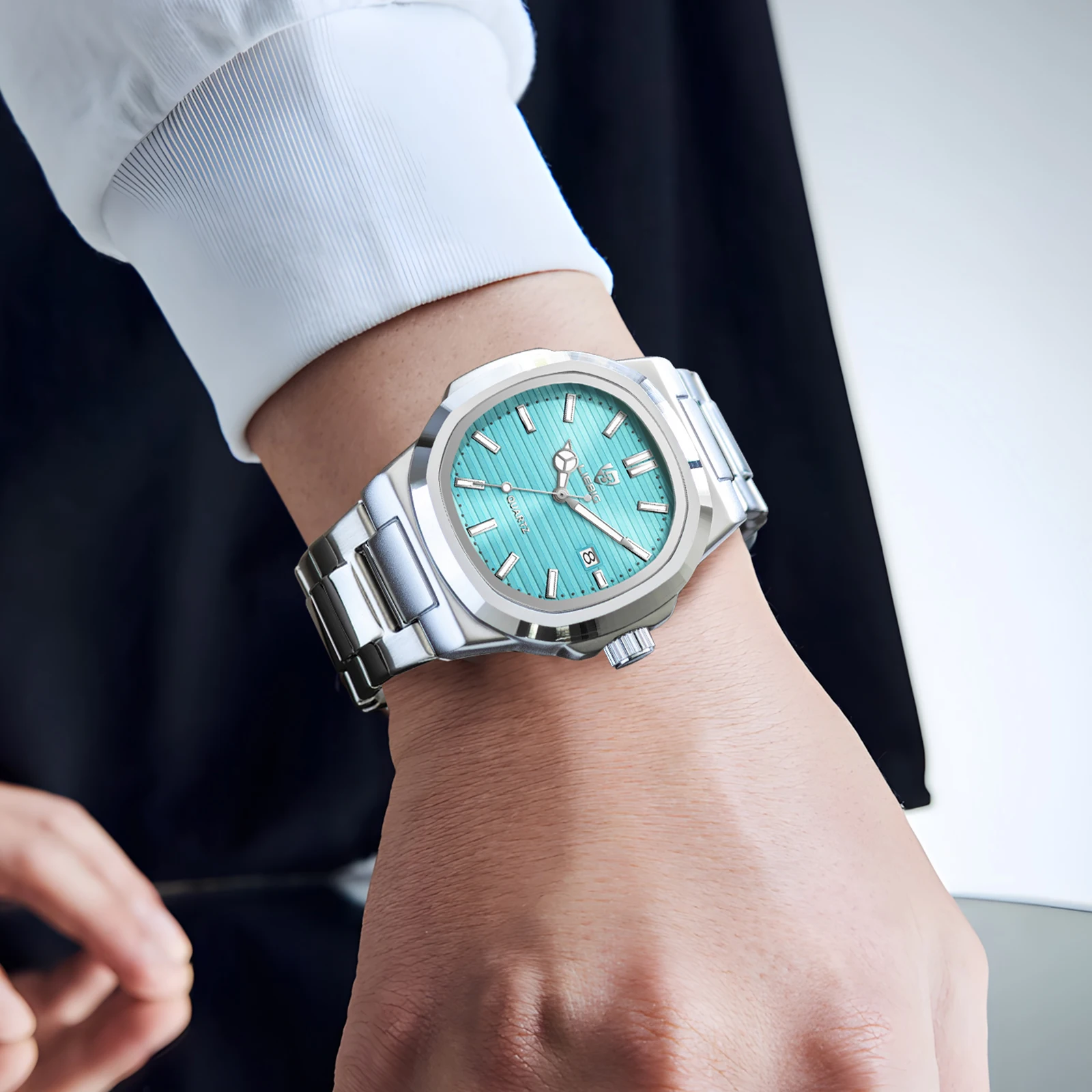 Relojes de cuarzo con movimiento de calendario de negocios LIEBIG para hombres y mujeres, relojes de pulsera impermeables con tira de acero inoxidable a la moda para mujer