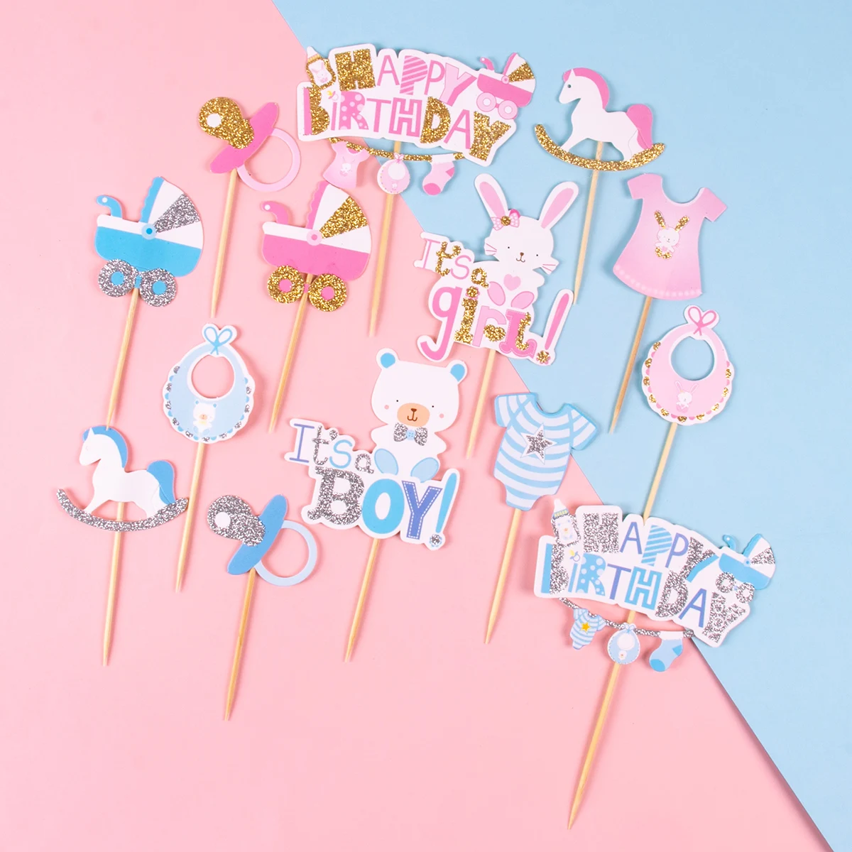 7pcs Gender Reveal Party Cake Toppers Blue Pink It's a Boy Or It's a Girl Cupcake decor Baby shower kids Birthday Party Supplies