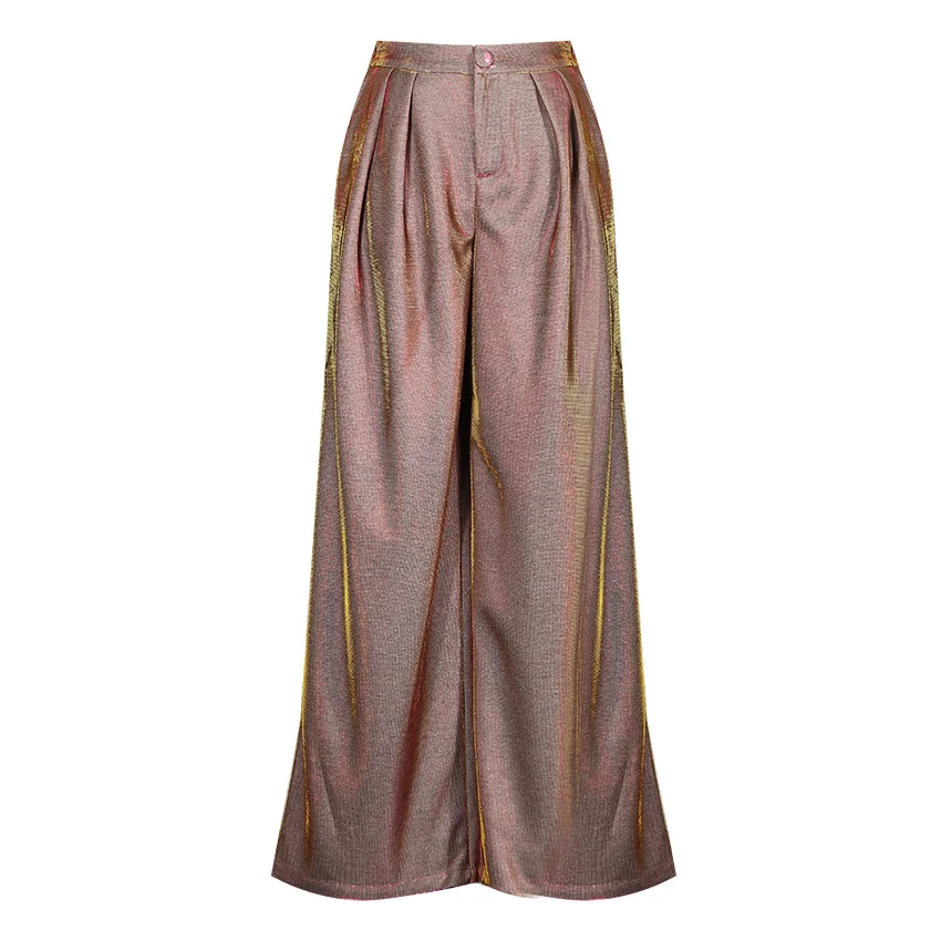 Elegant Shiny Gradient Blazer Two Piece Set Metallic Blazer High Waist Wide Leg Pants Set for Formal Evening Party Gala Night