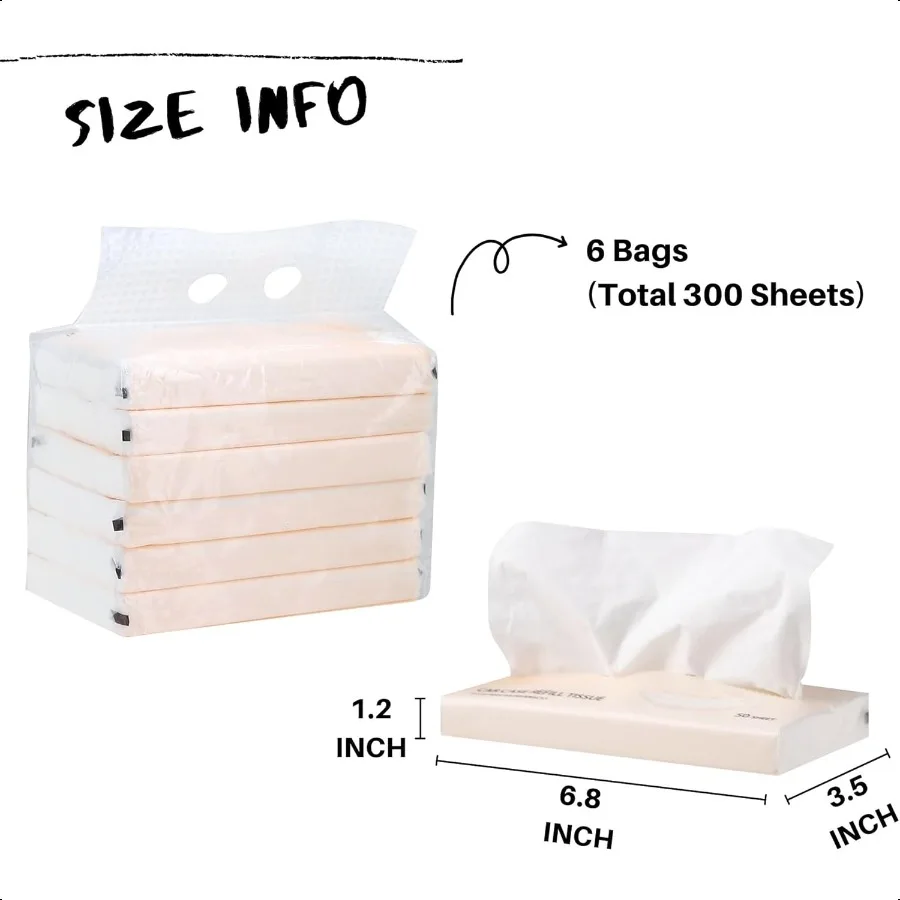 Car Tissue Refills 300 Sheets Facial Tissues Refills for Car Visor Tissue Holder Travel Tissue Tubes Box Container Perfect Fit