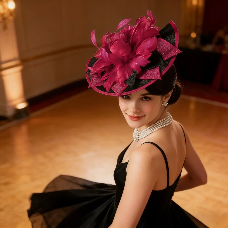 

Elegant Feather Derby Hat French Headwear Women's Competition Wedding Formal Ball Accessories Racing Club Headwear