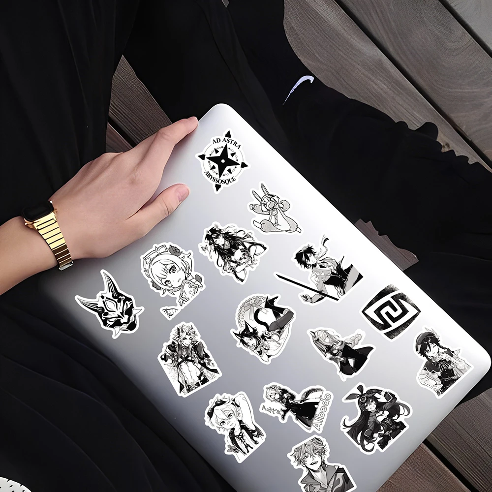 10/30/50PCS Genshin Impact Black White Anime Stickers Funny Game Graffiti Toys DIY Laptop Phone Bike Guitar Car Decals Kids Toy