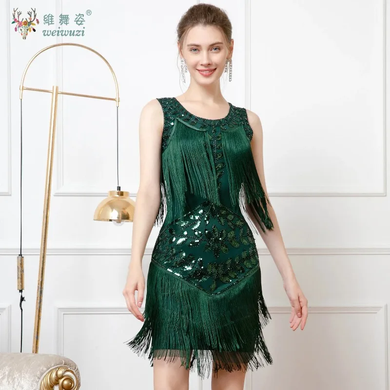 أنيقة ريترو غاتسبي الترتر مطرز شرابة الكرة ثوب للنساء 1920s خمر مطرز فستان الحفلات مأدبة عيد ميلاد