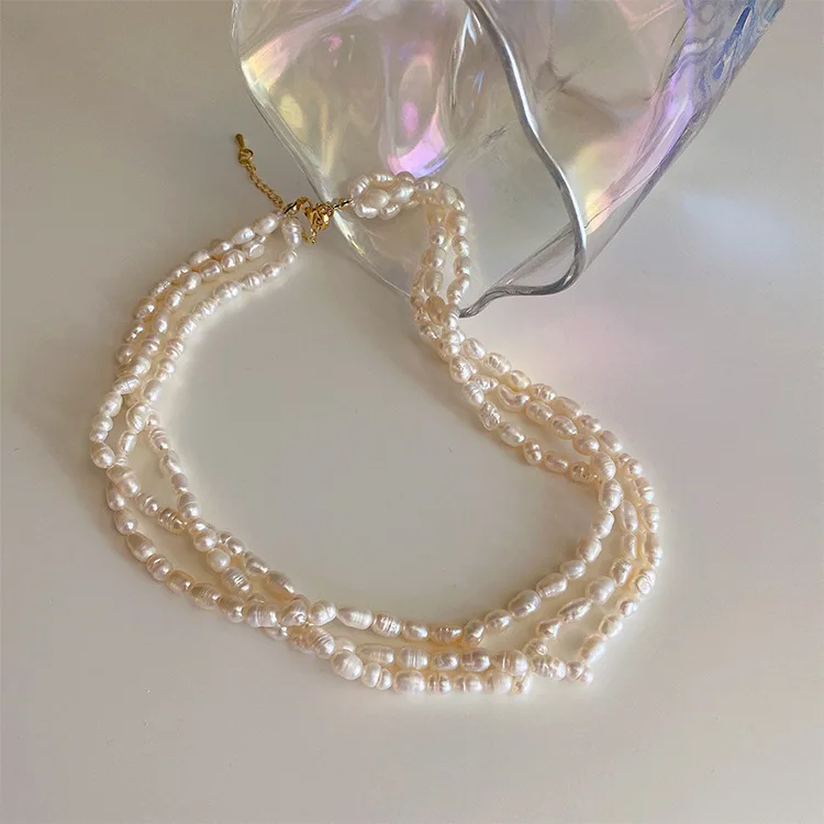 Best Sell 100% Natural Baroque Freshwater Pearl 14K Gold Filled Female Three Layers Chokers Necklace Jewelry Chains Gifts