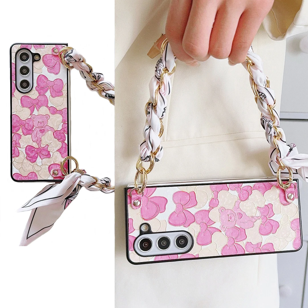 

Luxury Scarf Chain Strap Cute Case For Samsung Galaxy Z Fold 5 Z Fold 4 Z Fold 3 Z Fold 6 Phone Bag Cover Samsung ZFlod6 ZFold5