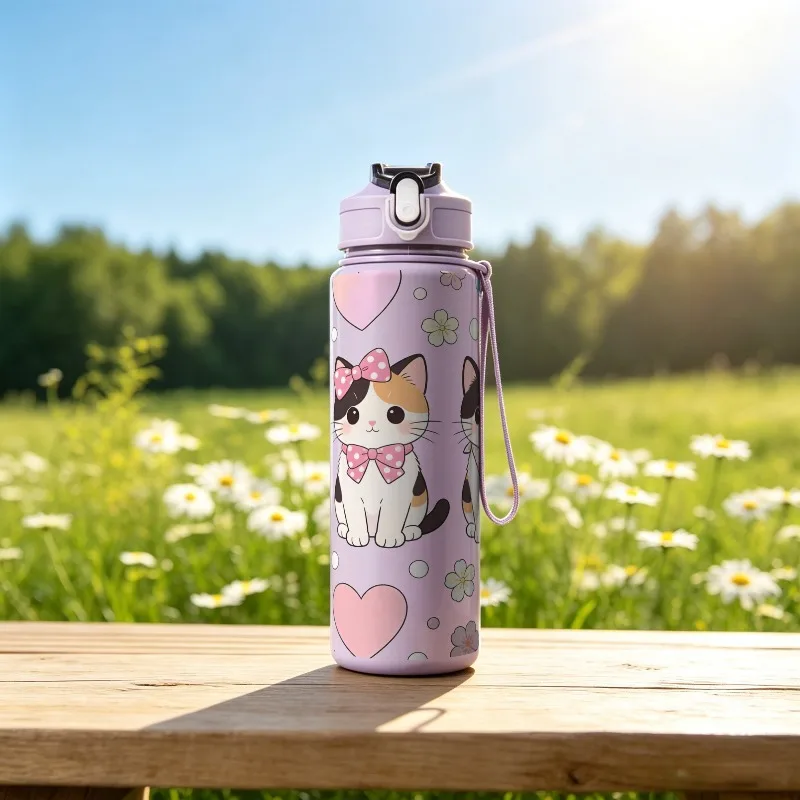 25oz Customizable Name Cute Cat Pattern Design Large Capacity Leakproof Water Cup for Home Gym Travel Perfect Personalized Gift