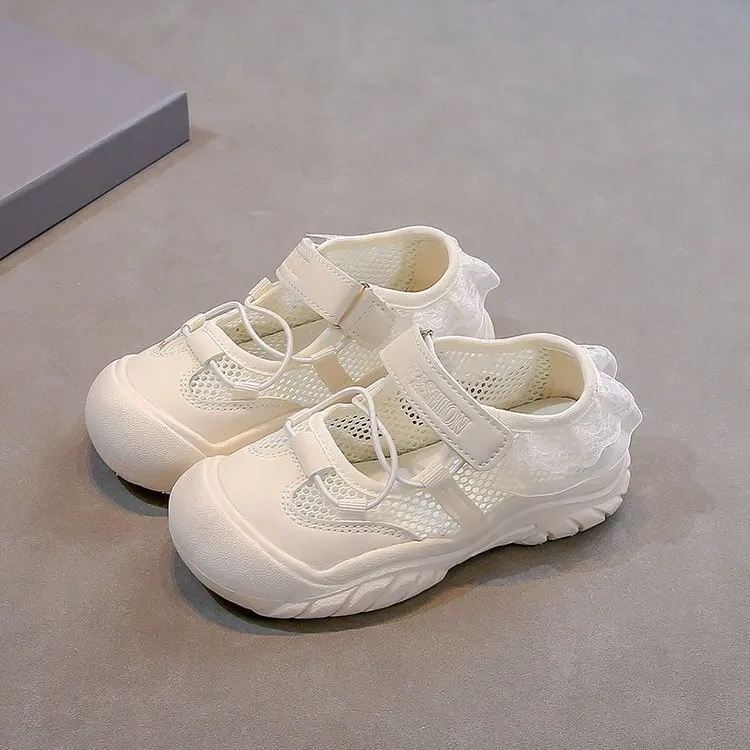 

Summer Breathable Mesh Kids Casual Shoes for Girls Non-Slip Sole Toddler Beach Shoes with Lace Bordered Colorful Training Shoes