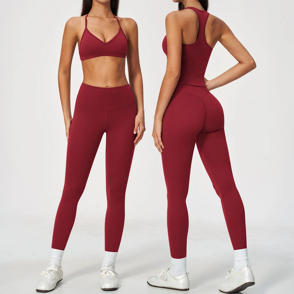 2 Pieces Yoga Set Women Backless Halter Tops High Waist Leggings Gym Suit Fitness Sportswear Workout Athletic Wear Yoga Clothing