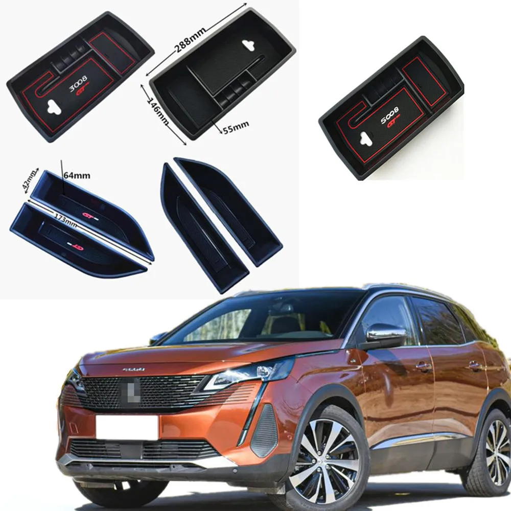 Caixa de Armazenamento para Apoio de Braço de Carro para Peugeot 3008 3008GT 5008 2017 2018 2019 2020, Bandeja Organizadora para Console Central, Acessórios