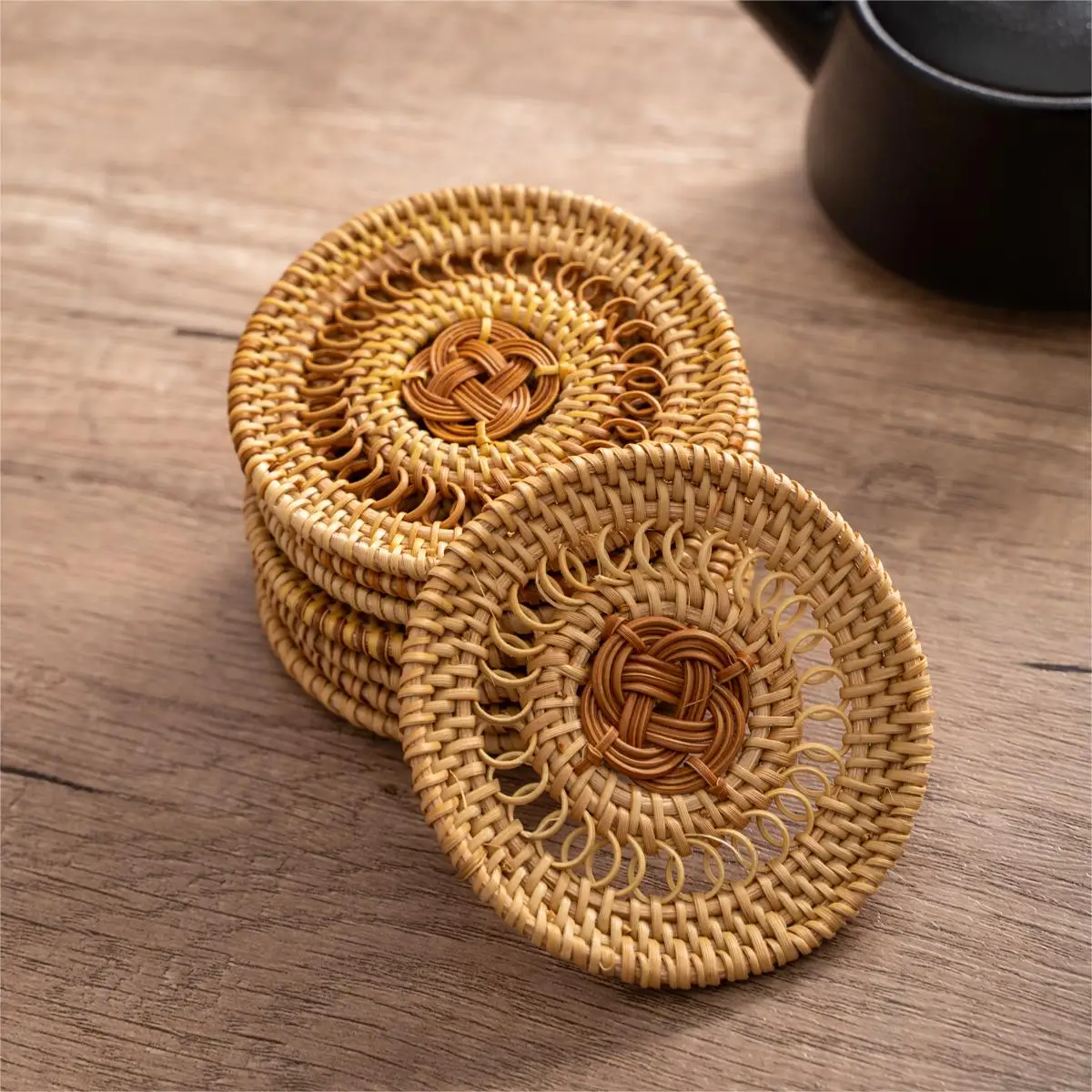 Rattan Coaster Creative Placemat Handmade Table Mat Heat Insulating Tablemat Tea Coffee Cup Pad Non-Slip Mat Round Coasters