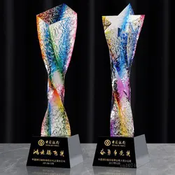 Crystal Trophy Making, Colorful, High-grade, Colored Glass, Creative, Excellent Staff Honor Award, Home Decor Engraving, New 1pc