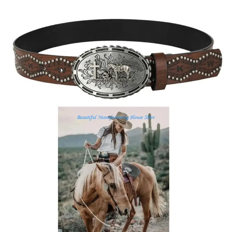 E56A Модный поясной ремень для взрослых и девочек-подростков с резной пряжкой Harajuku