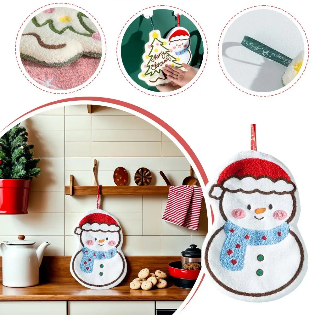 Christmas Hand Towel Set Cartoon Gingerbread Snowman Design Coral Fleece Material Home Kitchen Bathroom Decoration