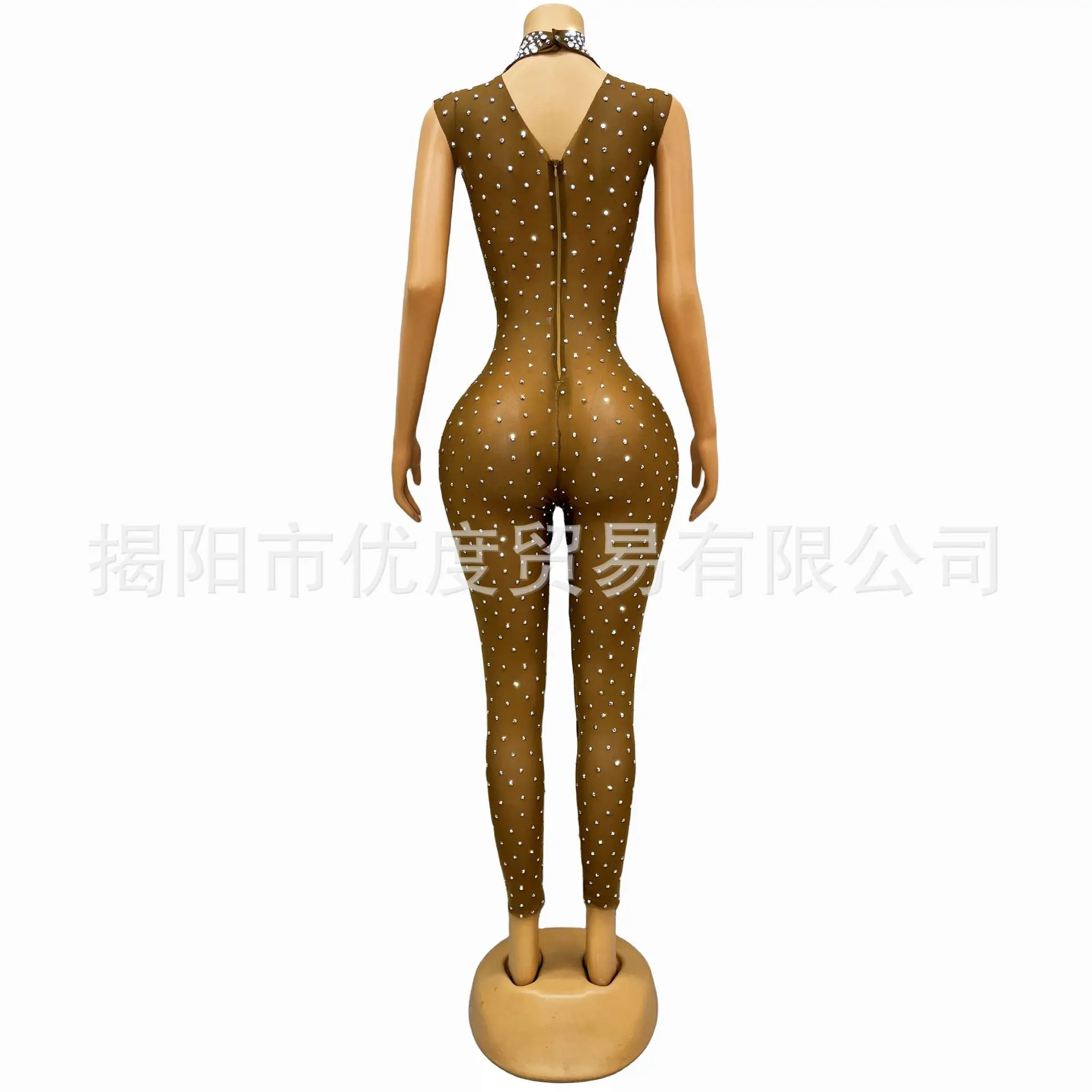 Sleeveless Shiny Perspective Glam Rhinestones Birthday Reception Party Performance Night Stage Jumpsuit Private Vestido De Noche
