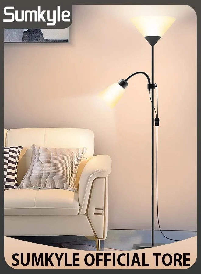 LED Floor Lamp with Double Lights, Vertical Ground Lamp With Adjustable Reading Light, Standing Light for Living Room, Bedroom,