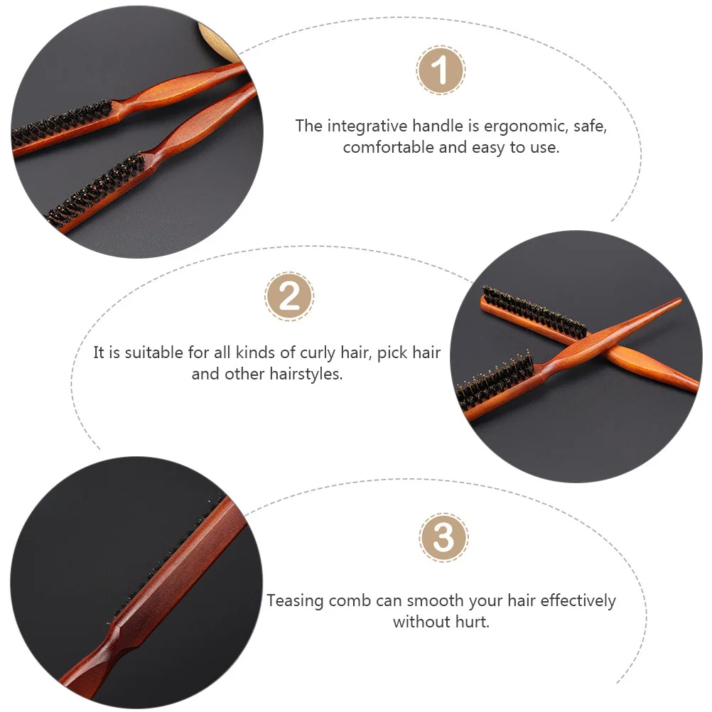

1Pcs Natural Wooden Bristle Hair Comb Salon Teasing Brush Ergonomic Handle Scalp Massager All Hair Types Gift Bristle Hairbrush