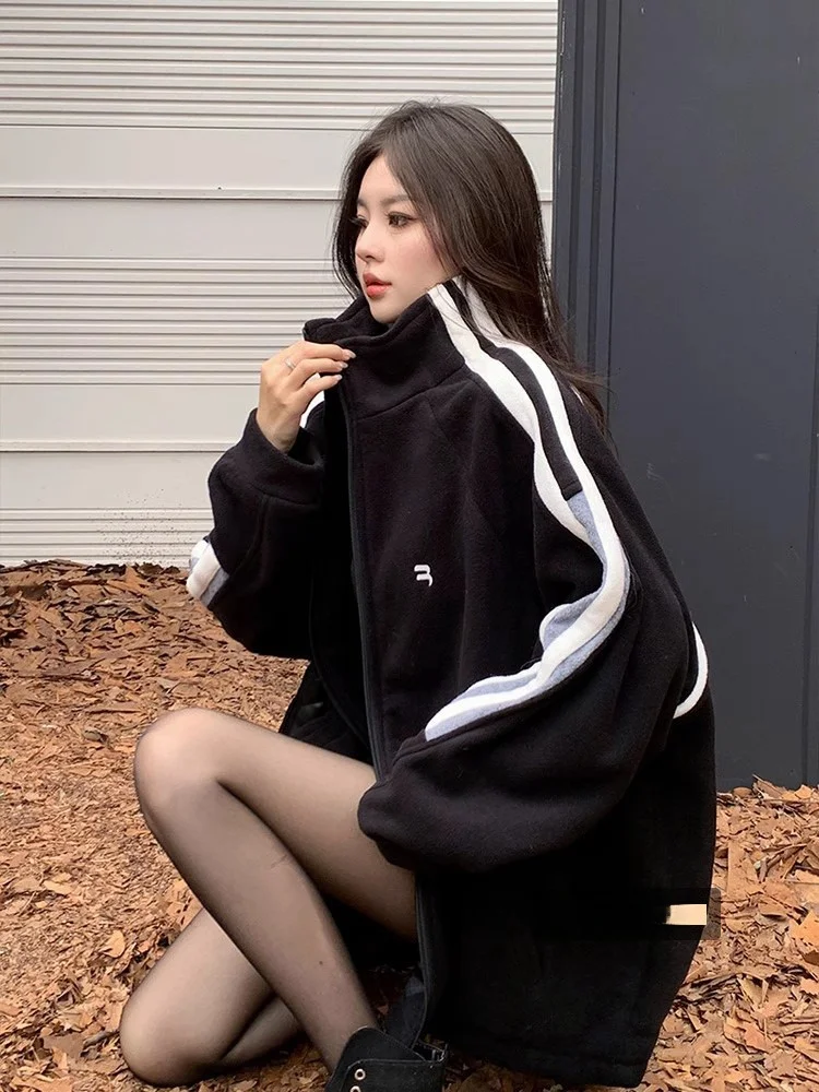 

Korean Sle Oversize ort Color Blo Jaet Women's Spring 2026 New American High Street Baseball Coat Commute Sle