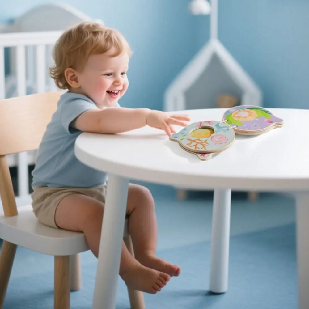 Marine Animals Illustration Montessori Baby Book Home Educational Early Learning Wooden Boo Durable Construction Wooden Material