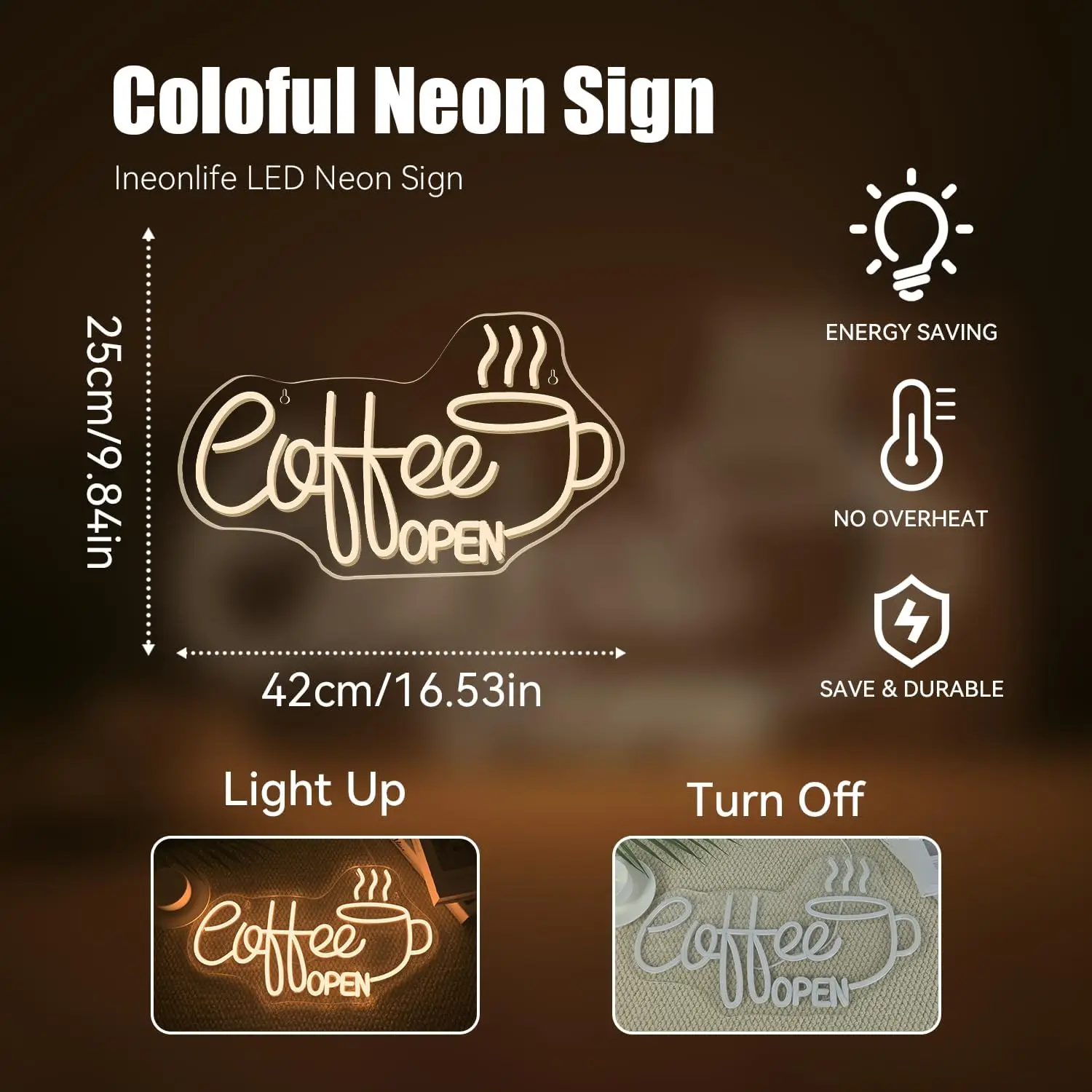 Coffee Open Neon Sign Warm White Light Up Sign Wall Decor for Coffee Bar Cafe Business Restaurant Club Party Man Cave