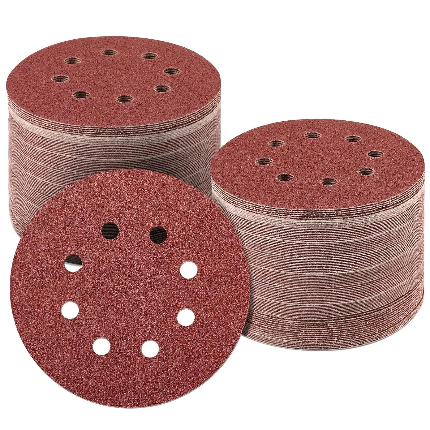 5 Inch 8 Holes Flocked Sanding Disc 125mm Red Abrasive Self Adhesive Dry Polishing Sandpaper
