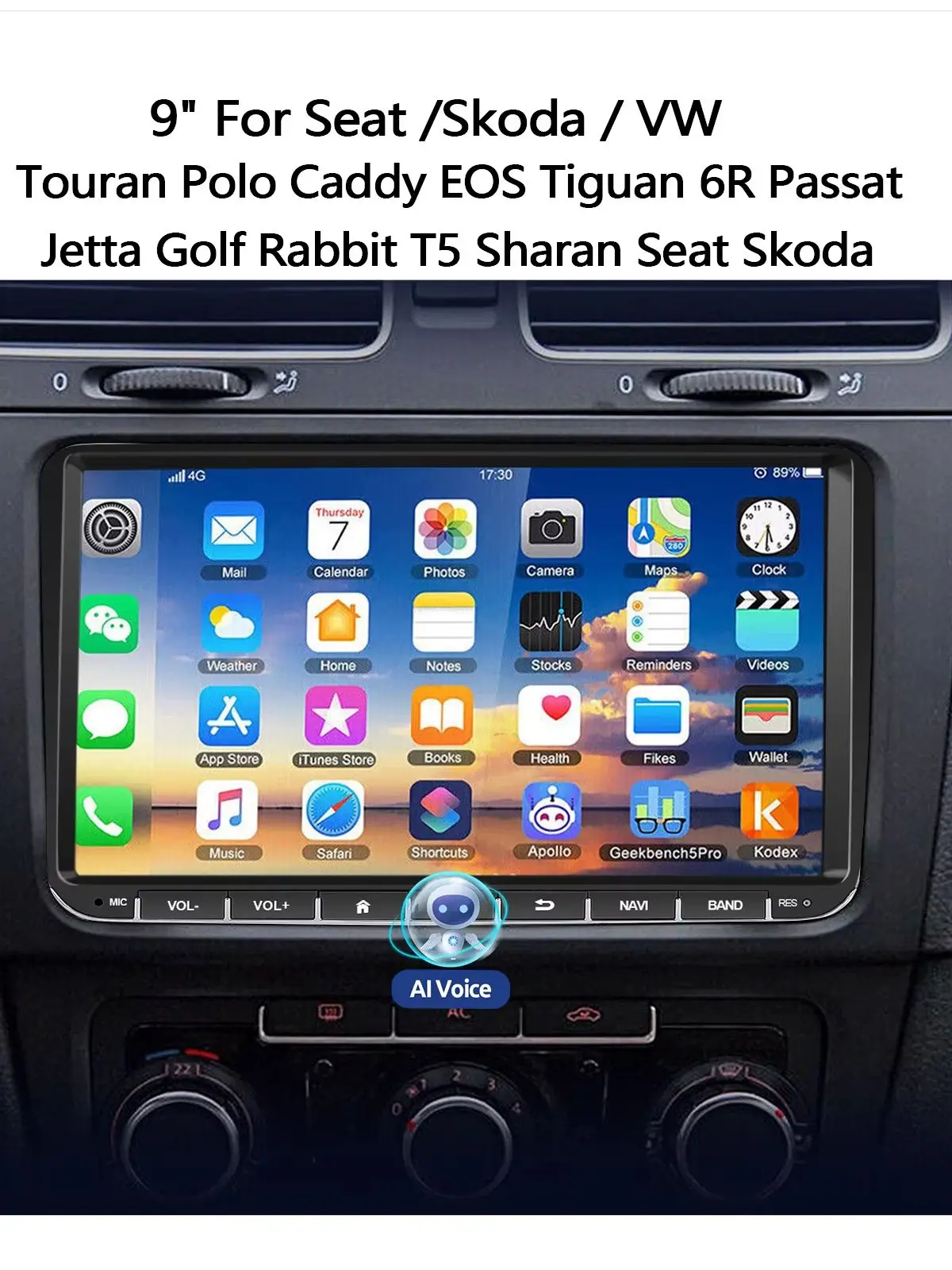 ESSGOO 9-Zoll Android 15 4+64G Autoradio für Seat/Skoda/VW Golf 5 6 Passat Polo Touran Tiguan Rabbit Sharan Caddy EOS T5 mit Wireless Carplay, Android Auto, GPS-Navigation, RDS, FM, WLAN, Bluetooth,