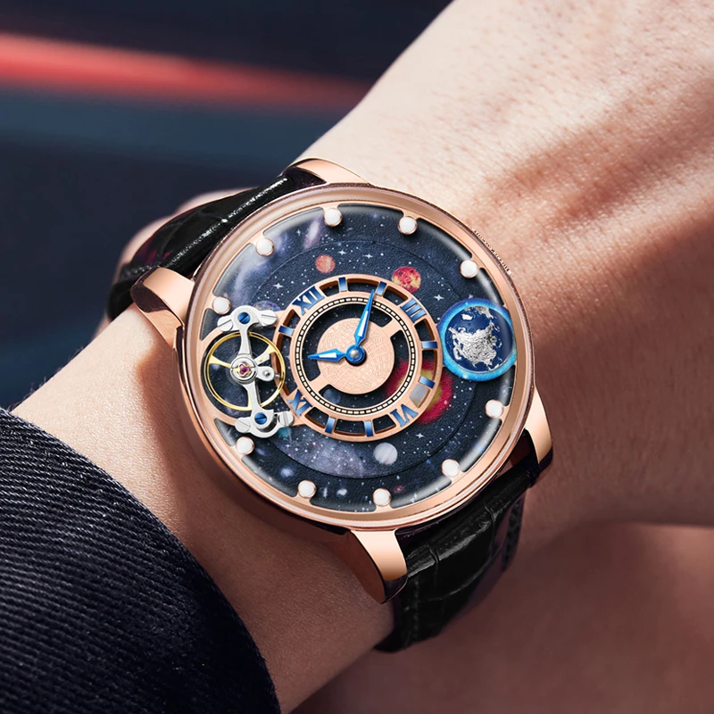 Reloj Hombre HANBORO Mechanical Watch for Men Brand Luxury Starry Sky Mens Waterproof Automatic Wristwatch Luminous Montre Homme