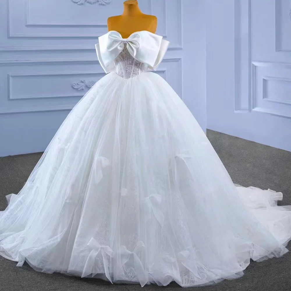 Ball Gown Customizable Sweetheart Sleeveless Wedding Dress Lace-Up Back With Embroidery Bow