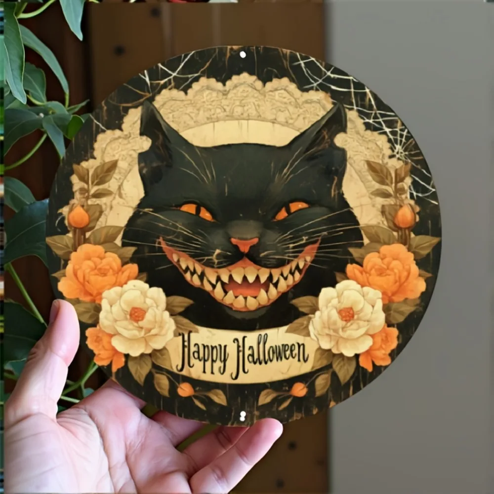 

Vintage Tin Plate Painting，Vintage Black Cat Halloween Metal Sign - Aluminum Plaque with Spider Web Design for Home, Bar & Farm