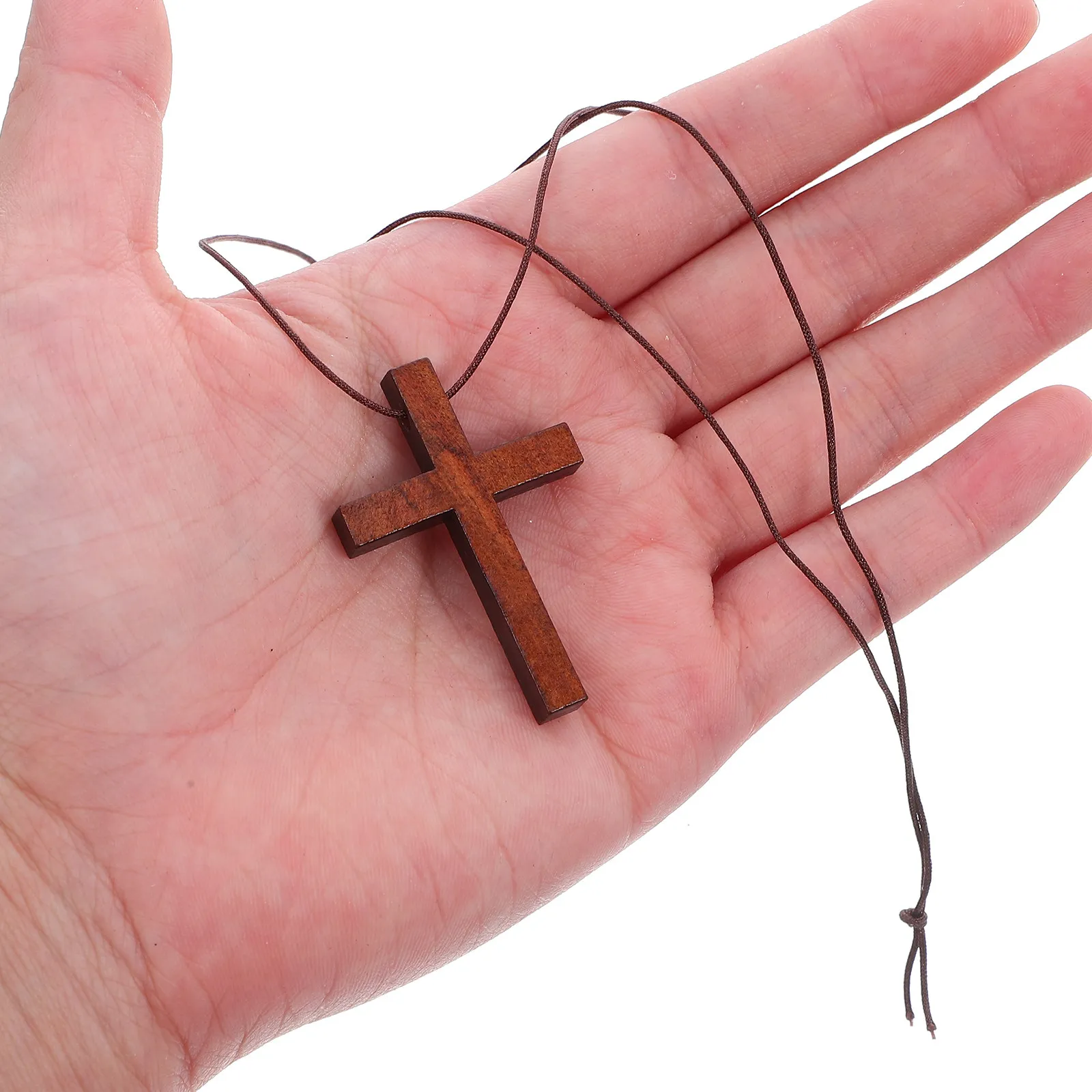 20Pcs Wooden Wood Cross Pendant Necklace For Car Rearview Mirror Decoration Christmas Car Decor Black Walnut
