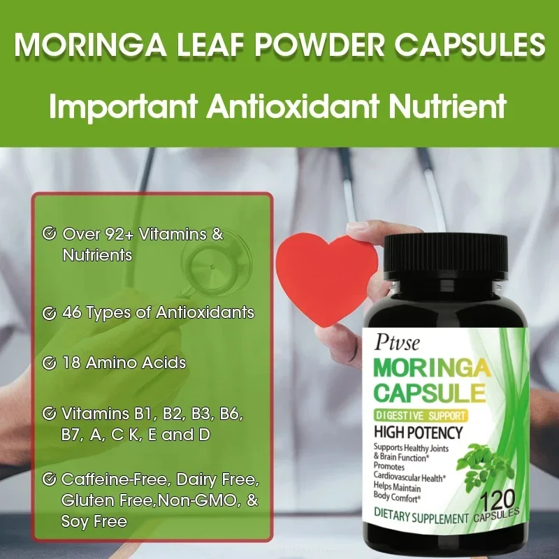 Moringa Oleifera 1000 mg Capsules Extra Potency 50:1 Extract Energizing Antioxidant, 60/120 Vegetarian Capsules