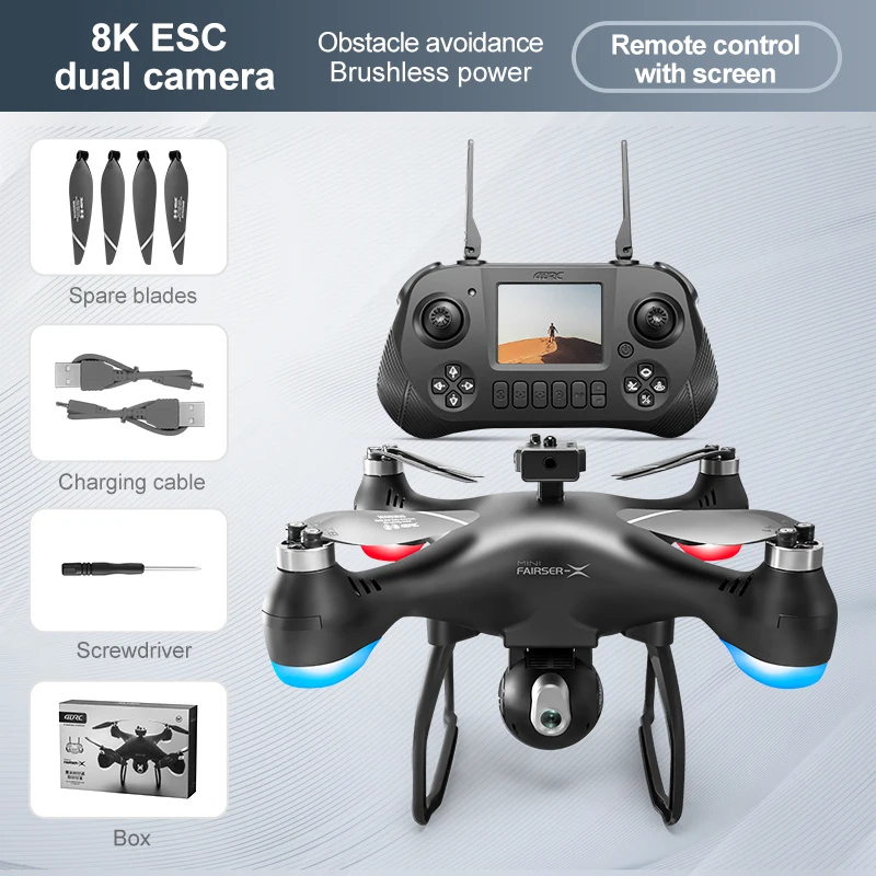 Obstacle Avoidance Screen RC Drone 8K ESC Remote Control Quadcopter 2.4G Optical Flow Hover Brushless Screen Dron Toy Gifts