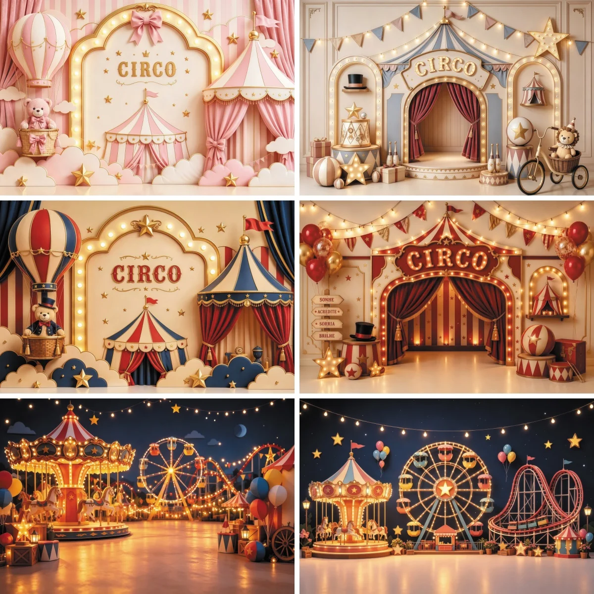 Yeele Photography Backdrop Circus Tent Hot Air Balloon Carousel Ferris Wheel Newborn Kids Birthday Party Photo Studio Background