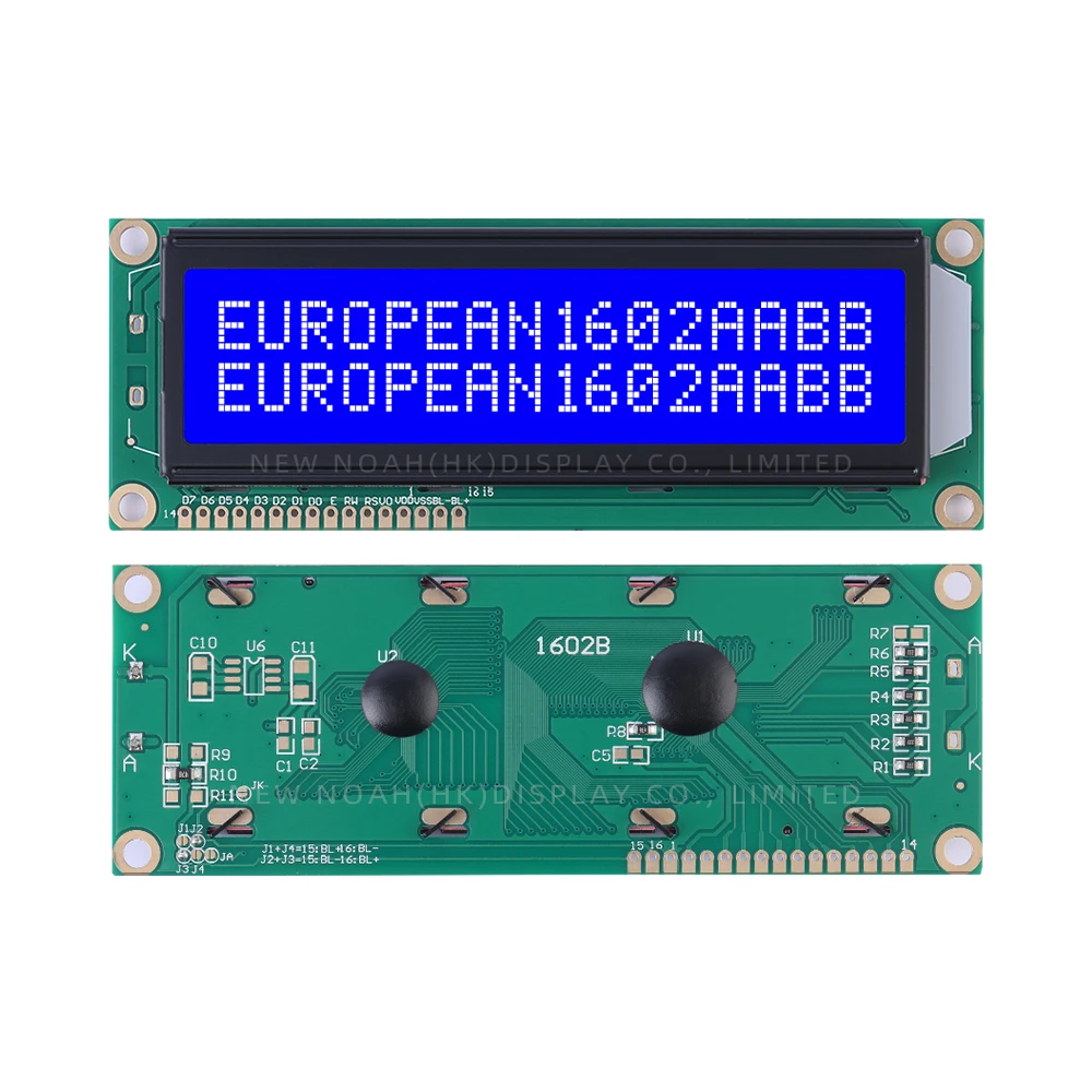 European Blue Film White Letters 1602B 16X2 Dot Matrix Character 2*16 LCD 122*44MM ST7066U Large Character Dot Matrix Screen