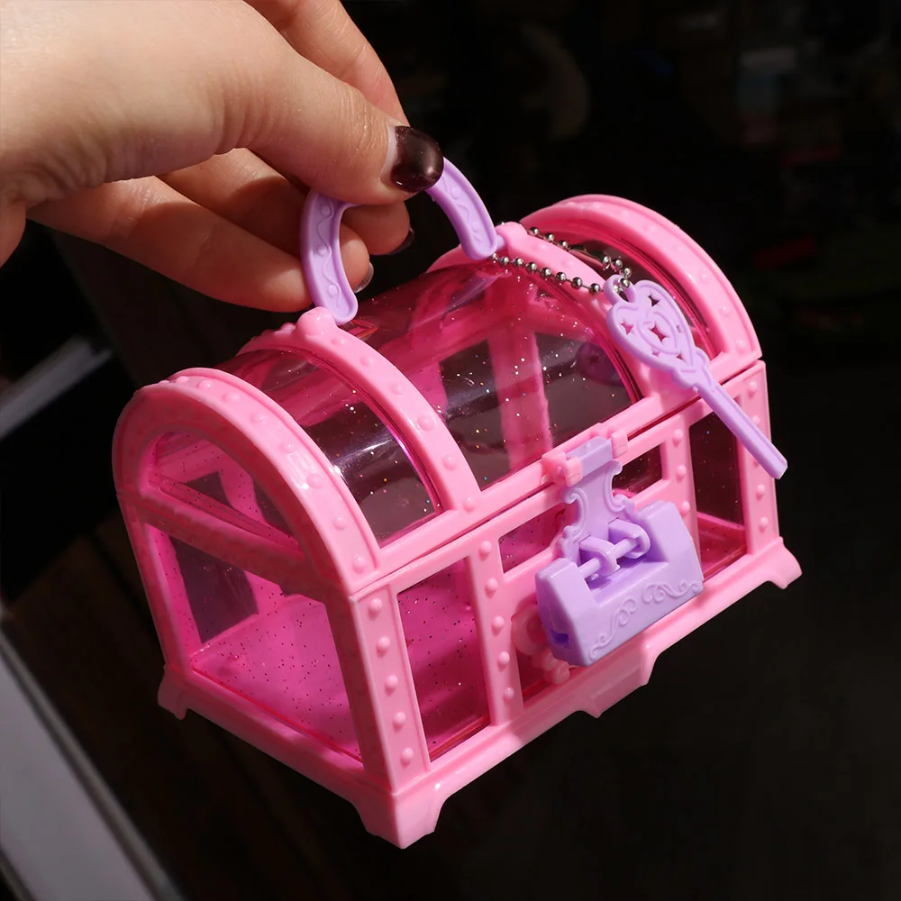 

Mini Box Pink/Purple Jewelry Box Pretend Play With Lock Cute Makeup Box Plastic Storage Case Treasure Chest Women Girls