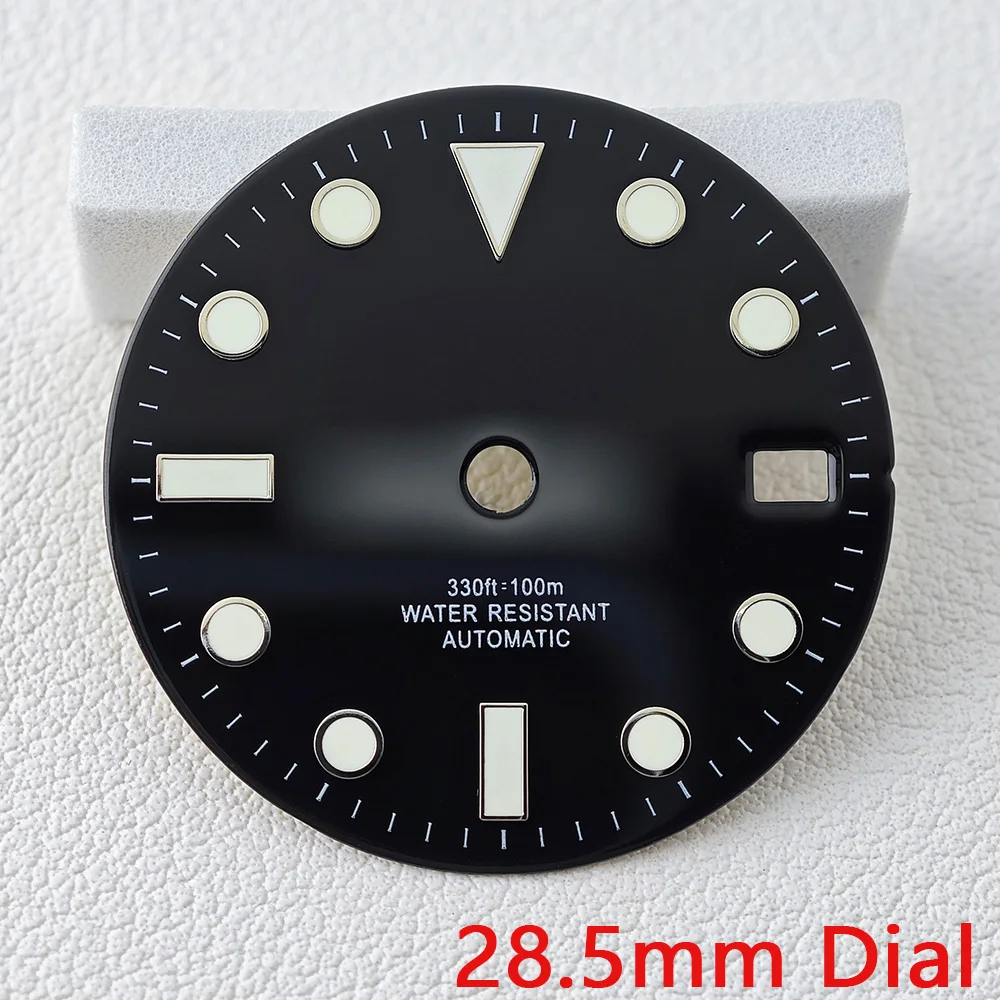 28.5MM Single Calendar Watch Black Dial Blue Luminous Dial for N H35/NH36 Movement Accessories Watch Parts For Wristwatches