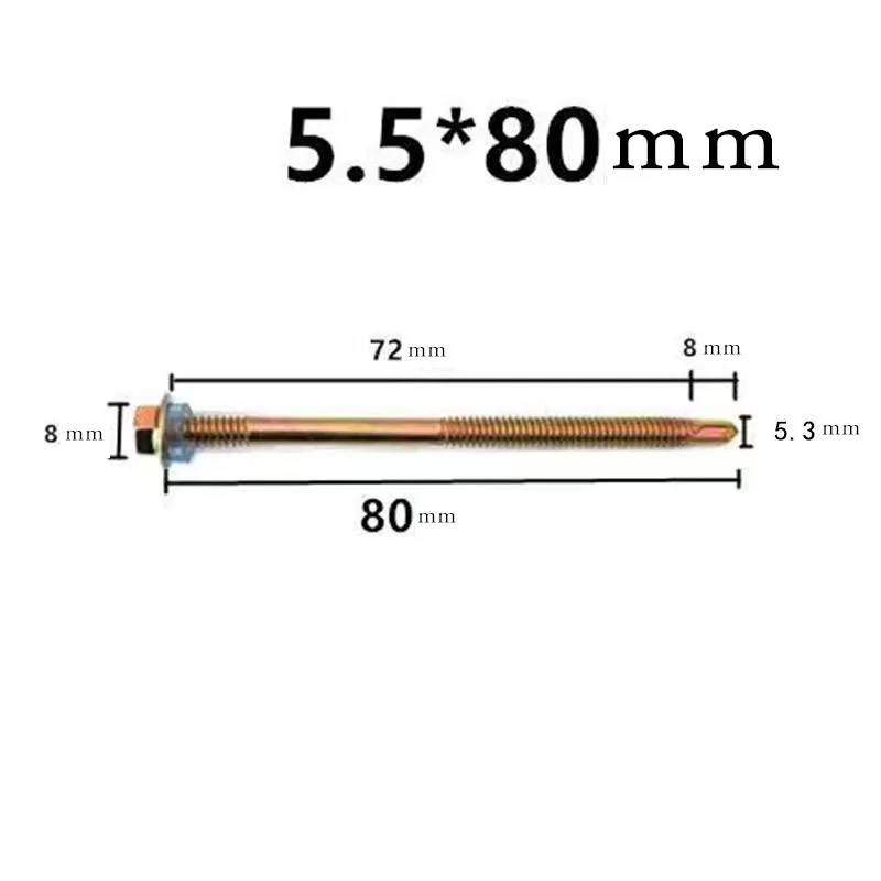 Self Tapping Screw Color Steel Tile Hexagon Drill Tail  Hexagon Head Drilling Screw with Collar Tapping Screws M5.3 ﻿