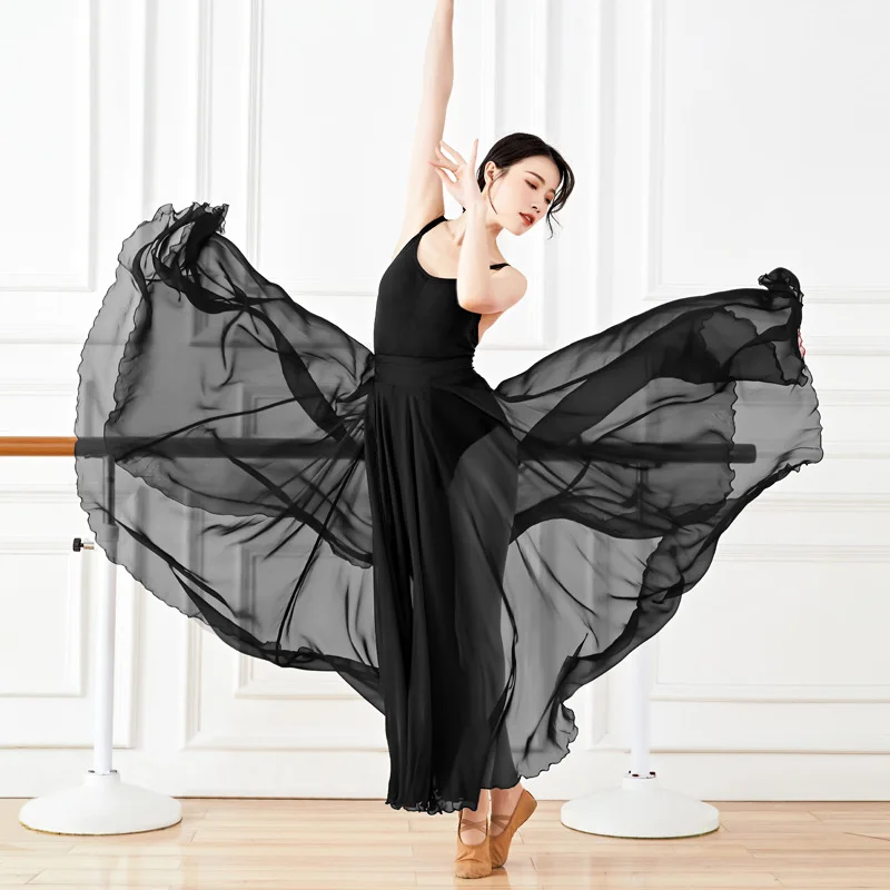 Chinese ModernBallet Classical Dance Elegant Tencel Chiffon 720 Degree Swing Teacher Skirt Adult Long Yoga Dance Practice Skirt