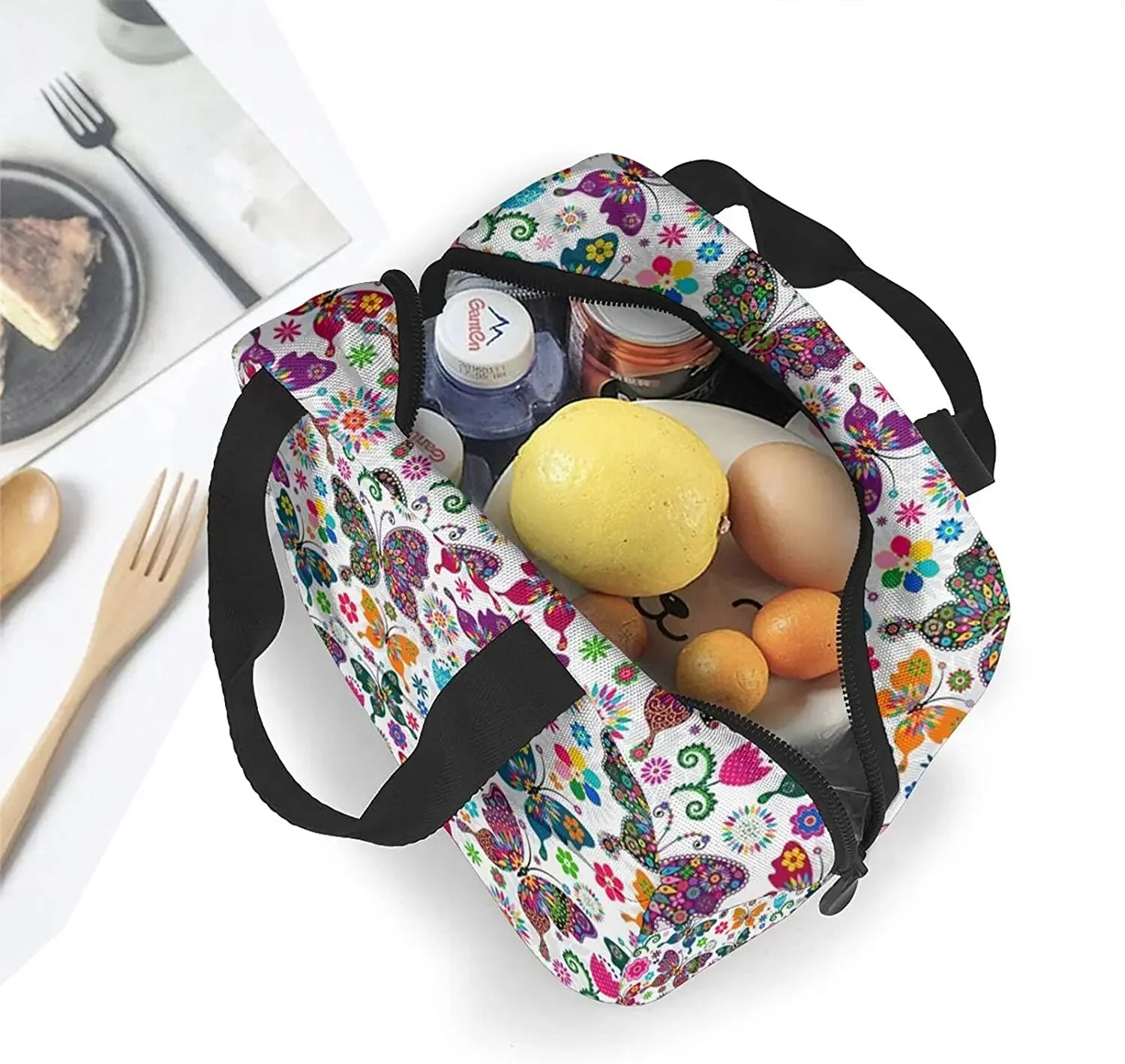 Bolsa de almuerzo portátil de mariposa para mujer, bolso de hombro impermeable, monederos para compras, oficina, escuela, Picnic, Viajes