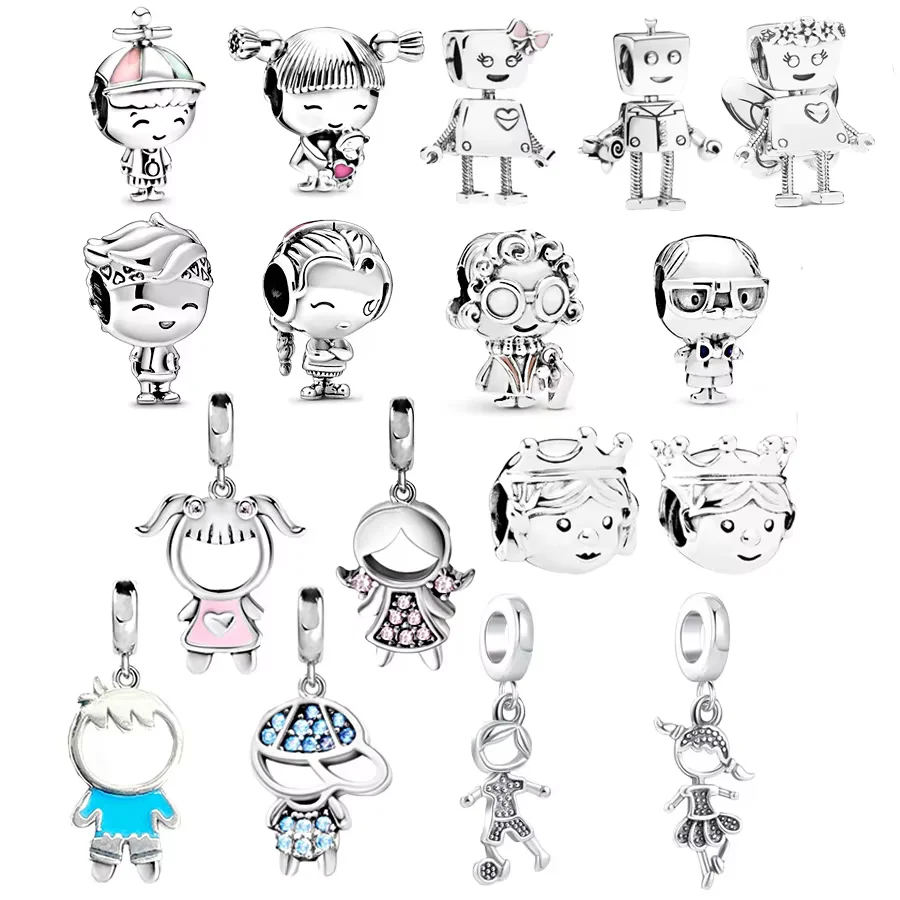 

Charm Pendant Blue Cap Boy & Cute Girl Princess Crown Prince DIY Jewelry Beads Fit Original 925 Sterling Silver Bracelet
