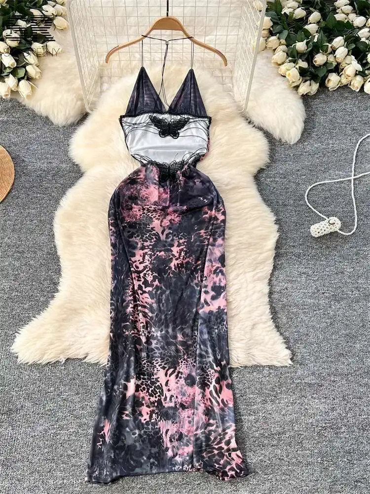 BabYoung الصيف طباعة فساتين عارية الذراعين النساء أكمام الرسن Bodycon فراشة الدانتيل يصل تصميم Hotsweet مثير عطلة فستان الشمس